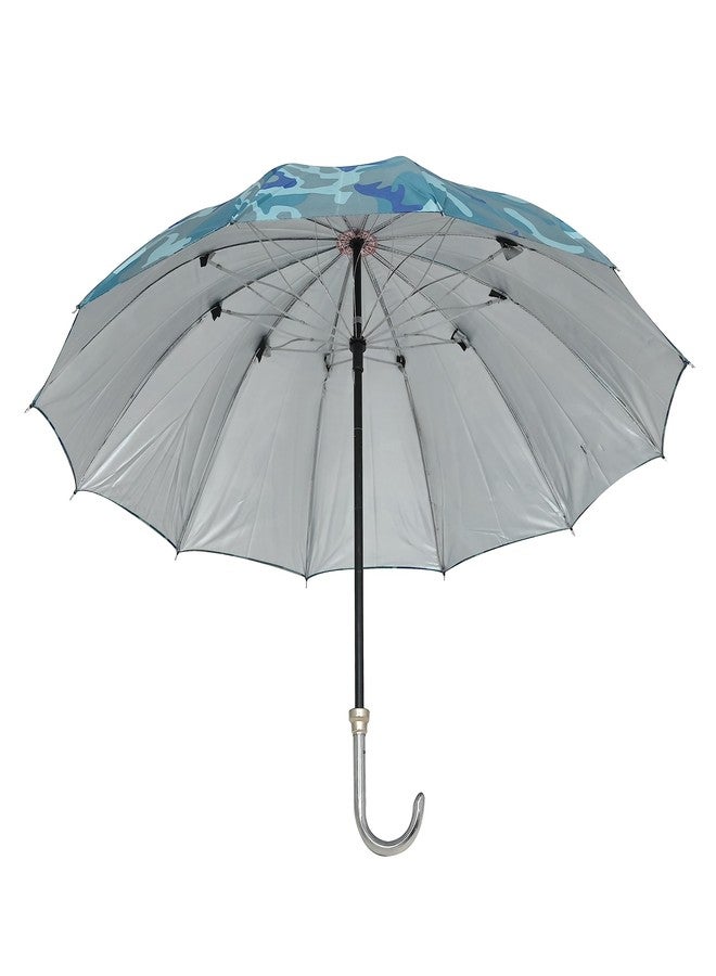 شوب فورك مظلة شوب فورك العسكرية ذات الفتح التلقائي مصنوعة من البوليستر مع مقبض طويل قوي على شكل حرف J، مظلة كلاسيكية مقاومة للرياح والشمس والمطر للرجال والنساء (مقبض عسكري أزرق على شكل حرف J) - Image 2